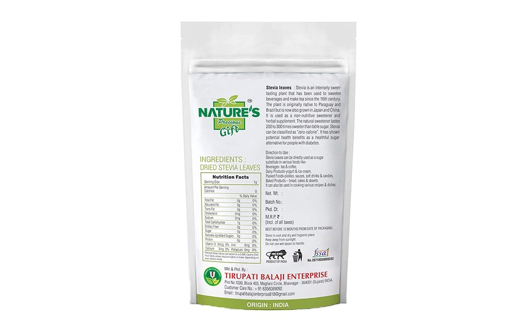 Nature's Gift Stevia Leaves Dried    Pack  400 grams